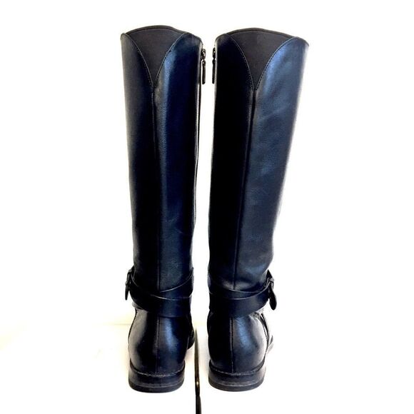 COLE HAAN Black Flat Leather Riding Boots With Ankle Strap 7 - Picture 7 of 9
